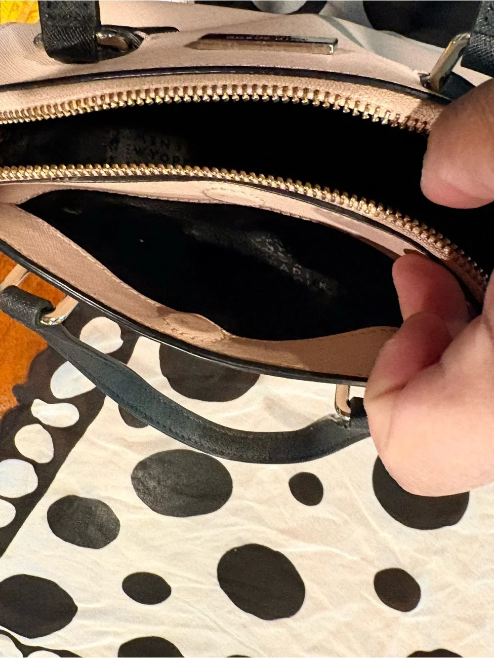 kate spade Pink and Black Dome Satchel with Scarf Accent